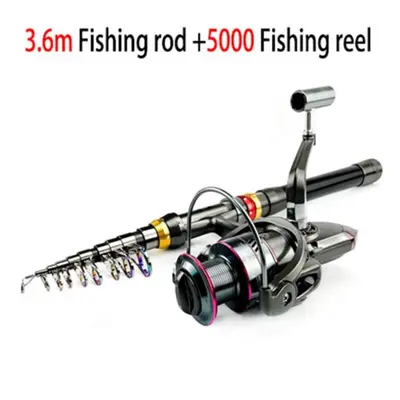 (black, 3.6M) 1.8-3.6m Carbon Fiber Spinning Fishing Rod 13bb Reel Combo Telescopic Fishing Pole