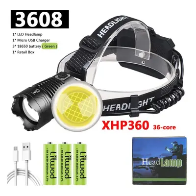 (Package F) 36-core Xhp360 Led Headlamp Super Bright Zoomable Powerbank Headlight Usb Rechargeab