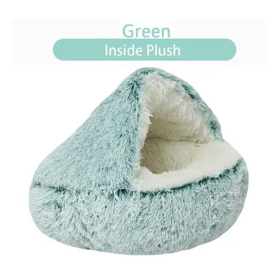 (green, L) Pet Dog Cat Bed Round Plush Kitten Warm Sleeping Nest Bed Cat Igloo Cave House