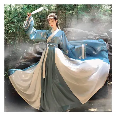 (blue, XS) Chinese Dress Oriental Style Fairy Hanfu Costume Cosplay Ancient Traditional Elegant 