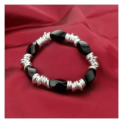 (as the picture) Sterling Silver Elastic Bracelet Personality Women Black Agate Bracelet Fashion