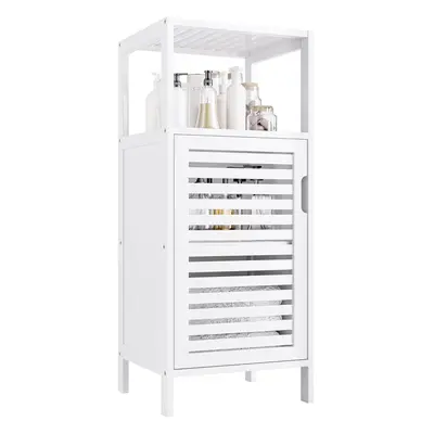 (White) Bamboo Bathroom Storage Cabinet, Tier Small White Floor Cabinet, Freestanding Narrow Sli