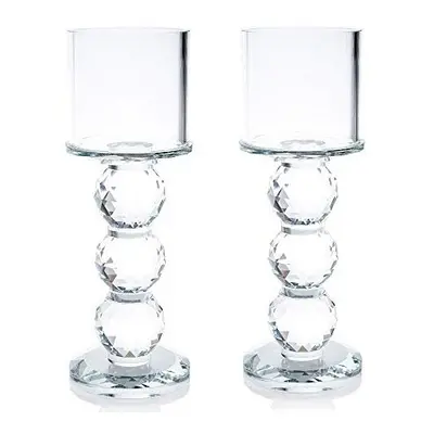 London Boutique Set Decorative Gift Present Crystal Clear Cylinder Candle Holder 20cm