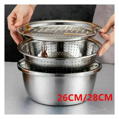 (28CM) 3pcMultifunctional Stainless Steel Basin Household