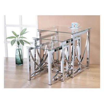 (Clear) Eclipse Glass Nest of Tables Clear Black Modern