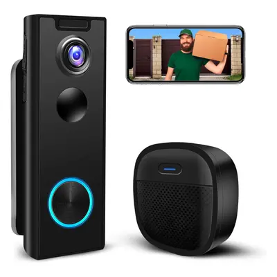 Wireless Video Doorbell Camera with Doorbell, with Multi-angle Bracket, Voice Changer, No Subscr