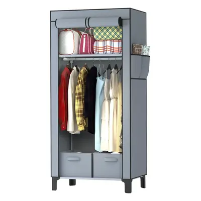 (Grey) Canvas Wardrobe, Wardrobe for Bedroom, New Base Design Fabric Wardrobe with Storage Boxes