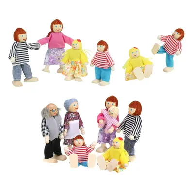 (120g) 2/4/7 Person Happy Family Wooden People Doll House Figures Flexible Role Play Doll Toy fo