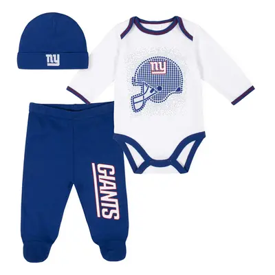 Gerber NFL New York Giants Pack Bodysuit Footed Pant and Cap Registry Gift Set blue/white New Yo