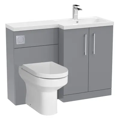 Level Bathroom Bundle Floor Standing Vanity Basin and WC Unit with Pan, Seat and Cistern - Right