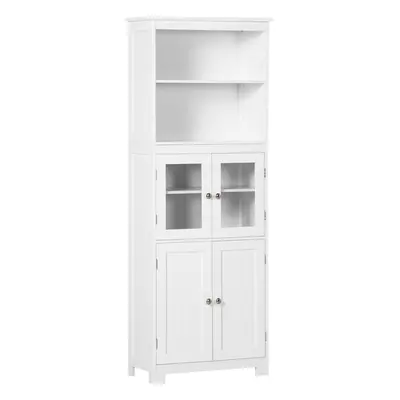 HOMCOM Kitchen Cupboard Storage Cabinet Adjustable Shelves, Glass Doors, White