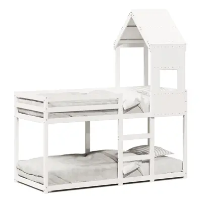 (white, x cm) vidaXL Bunk Bed with Roof Bed Frame Kids Twin Sleeper 90x190cm Solid Wood Pine