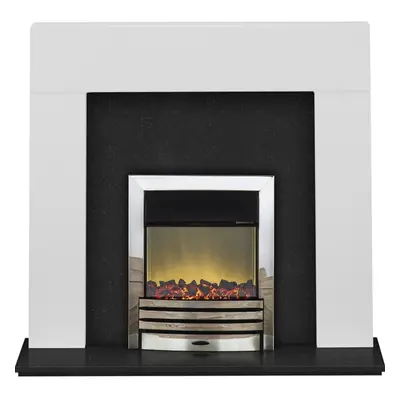 Adam Miami Fireplace Suite in Pure White and Granite with Eclipse Electric Fire in Chrome, Inch