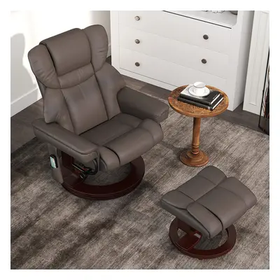 HOMCOM Massage Recliner Chair with Footstool and Adjustable Backrest, Brown