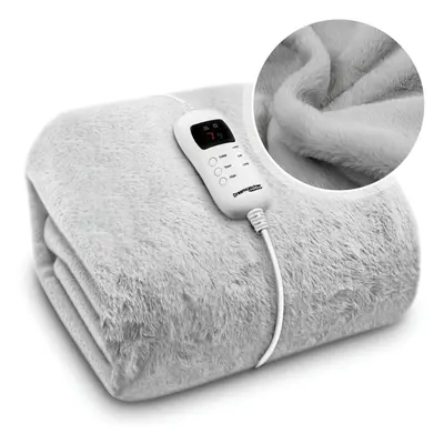 Dreamcatcher Deluxe Faux Fur Electric Throw Blanket Light Grey Heated Soft Fleece