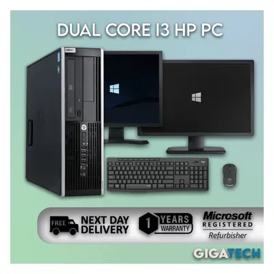 (500GB HDD, No Monitor) FULL HP DUAL CORE Intel i3 Desktop Tower Computer PC 8GB RAM + Monitor +