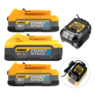 DeWalt 18v Powerstack Compact Batterys + Charger x1 DCBP518 5ah x2 DCBP034 1.7ah