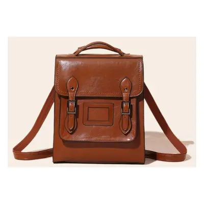 (auburn) Johnature Fashion Shoulder Bag Women Backpack Leisure Solid Color Oil Wax Cowhide Large