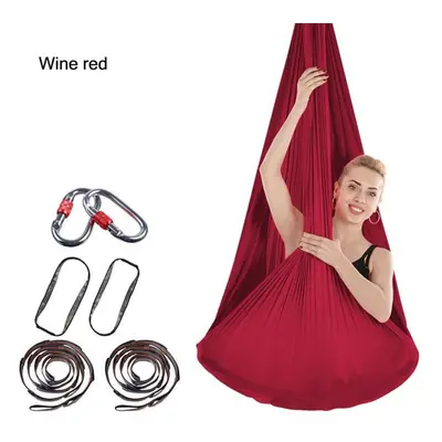 (wine red) 4x2.8m Elastic Aerial Yoga Hammock Aerial Silk Yoga Swing Antigravity Yoga Belt Home 