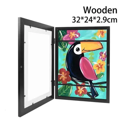 (black) 2pcs Kids Art Frames Wooden Changeable Picture Display For A4 Art-work Children Projects