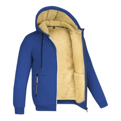 (royal blue, L) Lamb Velvet Autumn And Winter Sweater Men&apos;s Hooded Solid Color Jacket Plus 