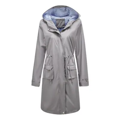 (grey, M) Women&apos;s Windcheaters Hooded Long Loose Coat With Side Pocket Outdoor Light Rain W