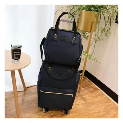 (blue, S+L) Short Distance Travel Large Capacity Waterproof Luggage Bag Boarding Trolley Box Lig