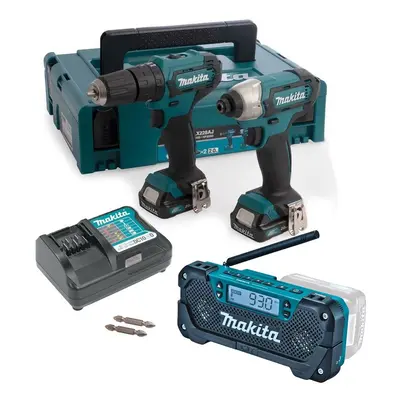 Makita CLX228AJ 12v CXT Cordless Combi Hammer Drill + Impact Driver +MR052 Radio