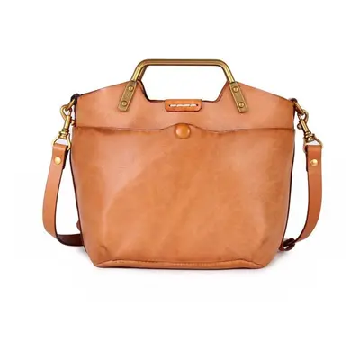 (yellow) Johnature Versatile Genuine Leather Handbag Vintage Natural Cowhide Women Bag Leisure S