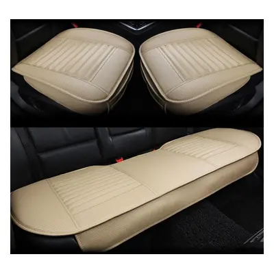 (beige, 3Pcs/set) Universal 5d Car Pu Leather Front Seat Rear Seat Seat Cover Pad Breathable Sea