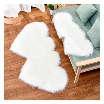 (white, 180x90cm) Double-heart Shape Long Shiny Fur Sheepskin Soft Carpet Living Room Home Decor