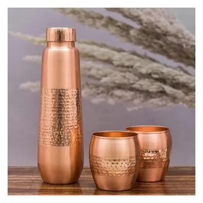 Pure Copper Water Bottle With Glass, Durable And Rust Proof Tamba Bottle With Glasses For Drinki