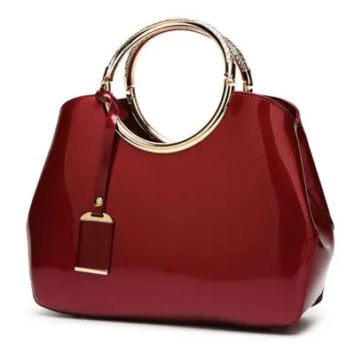 (burgundy, 28cm*10.5cm*22cm) Scione Glossy Patent Leather Shoulder Bag New Women&apos;s Bag Shin