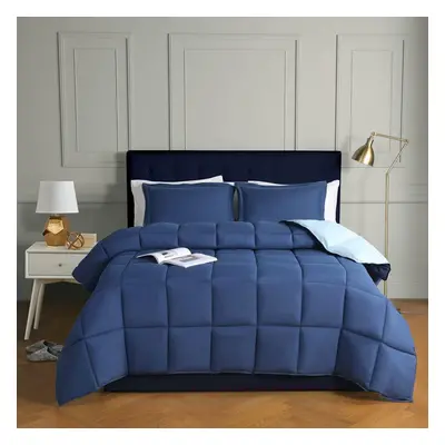 (King Duvet Set, Navy Blue) Cassette Box Construction - Corner Duvet Tabs - Solid Reversible 10.