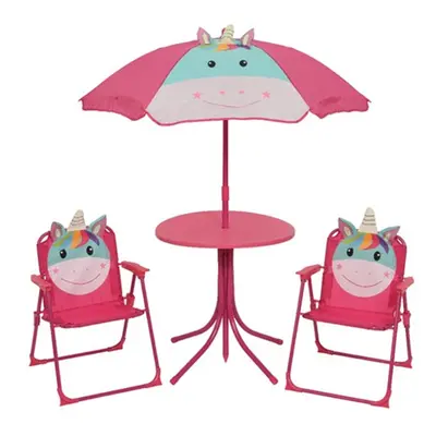 Kids Unicorn Patio Furniture Set Table Chairs & Parasol Piece Pink