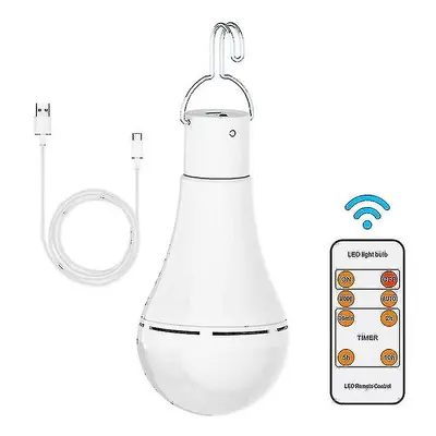 7W E27 LED Battery Light Bulb with Remote Control, USB Rechargeable, Touch Dimmable, Timing Func