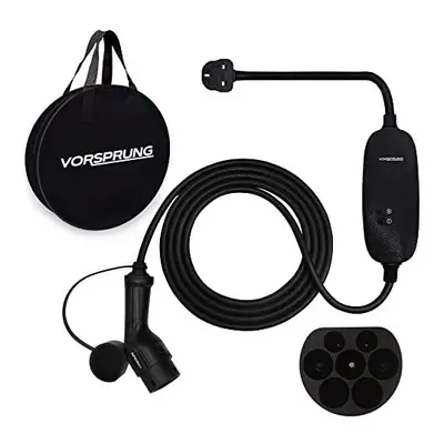 VORSPRUNG Portable EV Charger Type 2, 10A (UK Plug Pin) - Rapid Electric Vehicle Portable Chargi