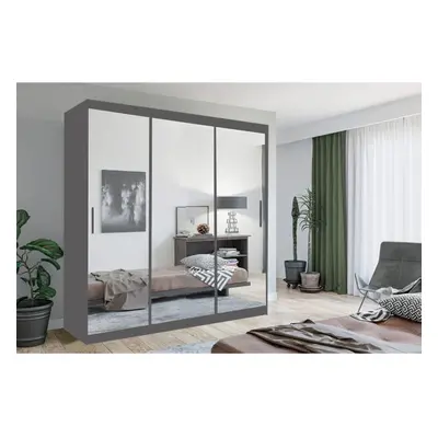 (Grey, 250CM) 2&3 Sliding Mirror Door Wardrobe In Size Color