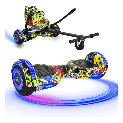 (Graffiti Yellow Bundle) 6.5'' Hoverboard and Hoverkart Go Kart LED Bundle