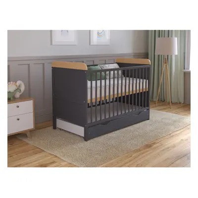 (Anthracite/Pine) Levi Cot Bed 120x60cm with drawer and Microfiber Quilted mattress