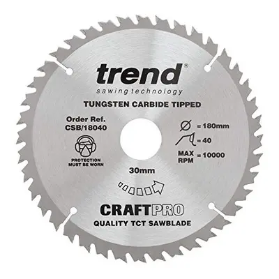 CraftPro TCT Medium & Fine Finish Trimming Cross-Cutting Sawblade for Wood, 180mm Diameter, 30mm