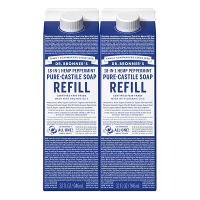 Dr. Bronner's Pure-Castile Liquid Soap Refill Peppermint 32oz, Pack of