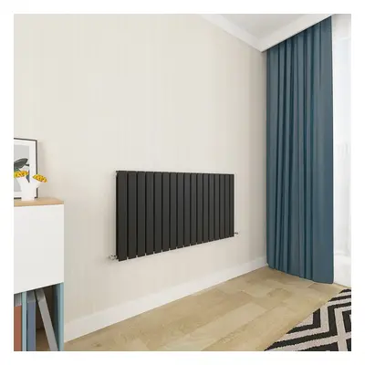 (600x1156mm Double) Horizontal flat radiator black all sizes