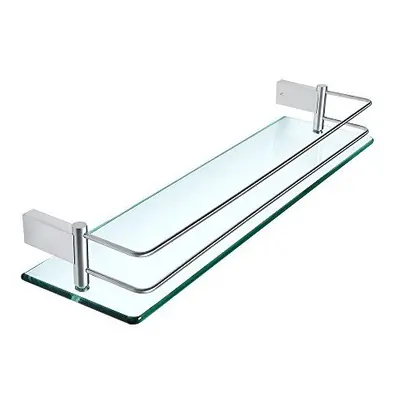 Sayayo Tempered Glass Shelf Bathroom Shelf with Rail Wall Mounted inches, Stainless Steel Brushe