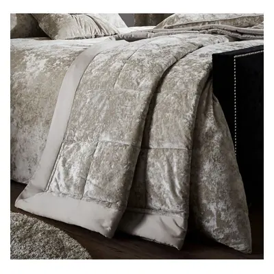 Crushed Velvet Bedspread Quilted Throw, Natural , x cm