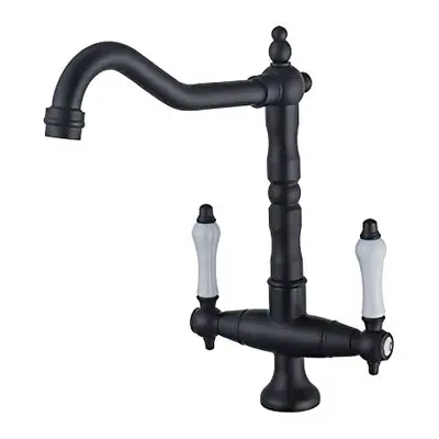 (Black) Antique Kitchen Tap 360Â° Rotatable Sink Tap Two-Handle Mixer Tap Nostalgia Mixer Tap Hi