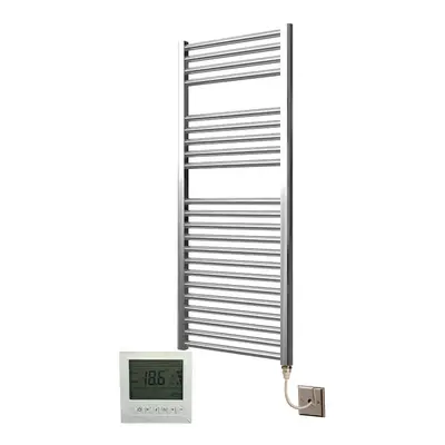 Extra High Heat Output Chrome Electric Towel Rail x 1200mm + TIMER / ROOM THERMOSTAT Flat Bathro