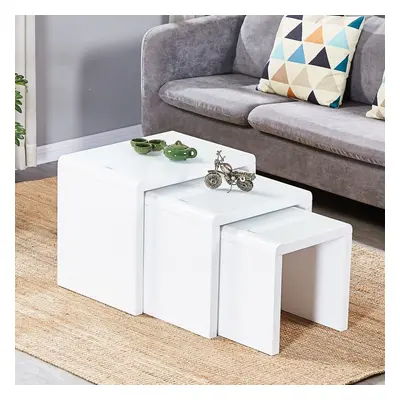 (3pcs White) 3PCS Nested Coffee Table Set High gloss Sofa Side