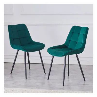 (GREEN) 2x Velvet Dining Chairs Padded Seat Black Legs