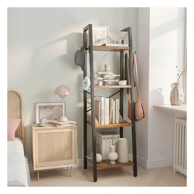 (125 cm | 4-Tier, Rustic Brown) Tier Ladder Bookshelf, Height 125CM Bookcase, Freestanding Stora